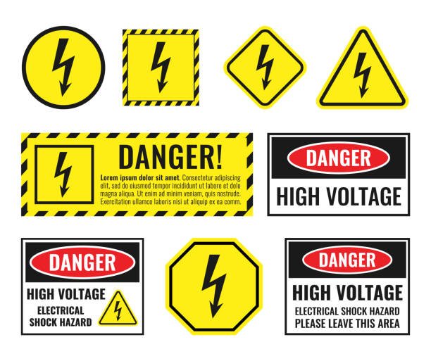 high voltage icons, danger of electricity sign set